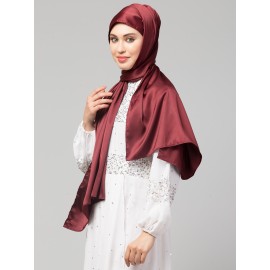 Nazneen Scarlet Maroon Royal Touch Silky Shiny Solid Hijab