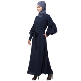 Nazneen long cuff full balloon sleeve with belt A line Abaya