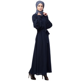 Nazneen long cuff full balloon sleeve with belt A line Abaya