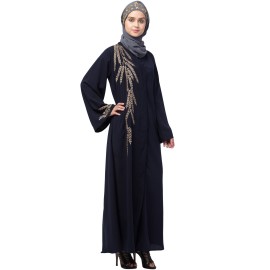 Nazneen one side & sleeve Resham Embroidery front open Abaya 