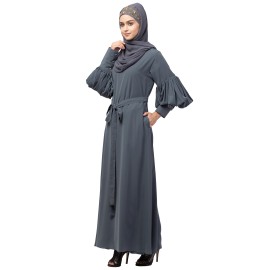 Nazneen long cuff full balloon sleeve with belt A line Abaya