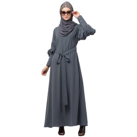 Nazneen long cuff full balloon sleeve with belt A line Abaya