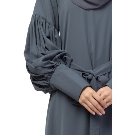 Nazneen long cuff full balloon sleeve with belt A line Abaya