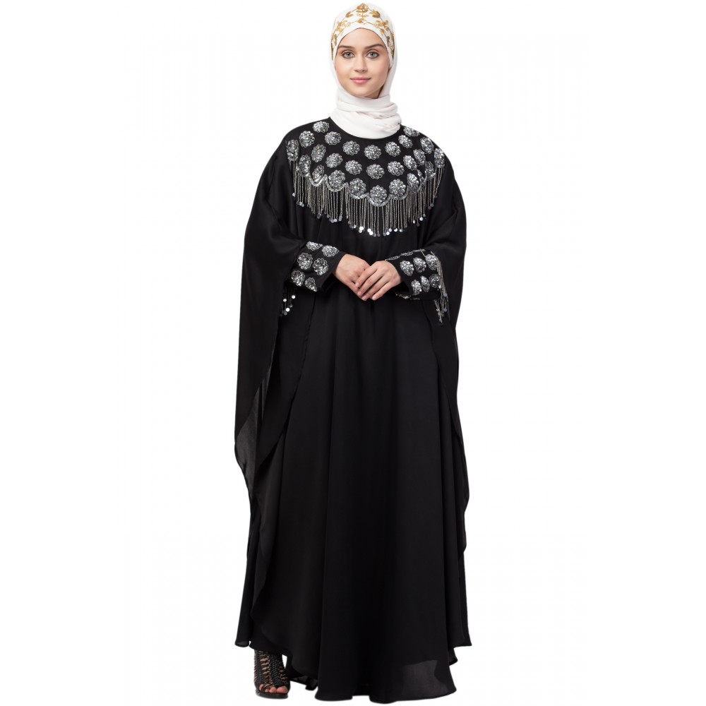 Nazneen double layers hand embroidered with tassel wedding kaftan cum abaya