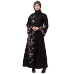 Nazneen right side and both sleeve Resham Embroidery Front open Abaya