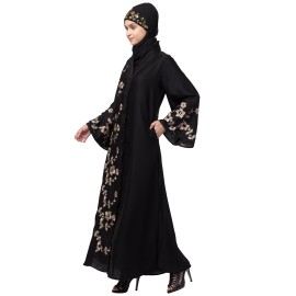 Nazneen right side and both sleeve Resham Embroidery Front open Abaya