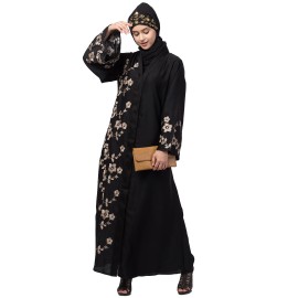 Nazneen right side and both sleeve Resham Embroidery Front open Abaya