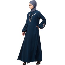 Nazneen Front and Sleeve Resham Embroidery Balloon Sleeve Abaya