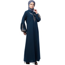 Nazneen Front and Sleeve Resham Embroidery Balloon Sleeve Abaya