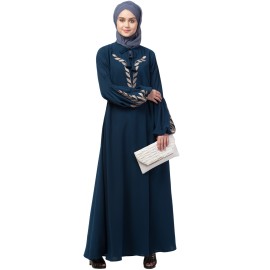 Nazneen Front and Sleeve Resham Embroidery Balloon Sleeve Abaya