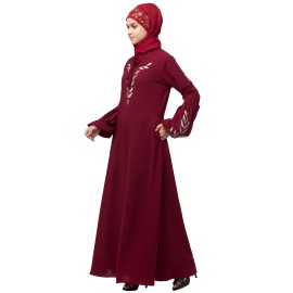 Nazneen Front and Sleeve Resham Embroidery Balloon Sleeve Abaya