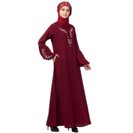 Nazneen Front and Sleeve Resham Embroidery Balloon Sleeve Abaya