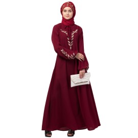 Nazneen Front and Sleeve Resham Embroidery Balloon Sleeve Abaya