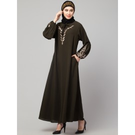 Nazneen Front and Sleeve Resham Embroidery Balloon Sleeve Abaya