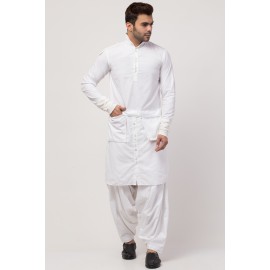 Janab-E-aala two hanging pocket neck and bottom placket Designer Kurta with Patiala salwar