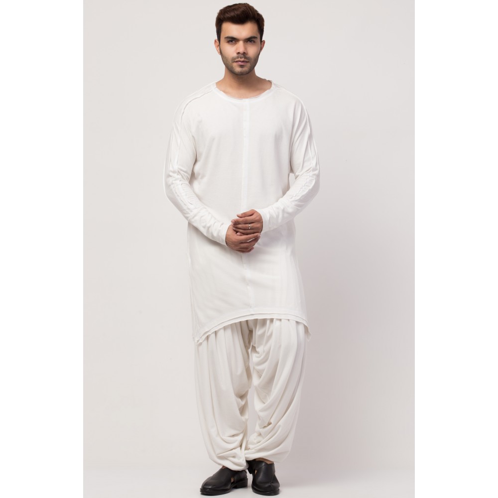 Janab-E-aala Boat neck curvy bottom both side pocket T-Kurta with Patiala salwar