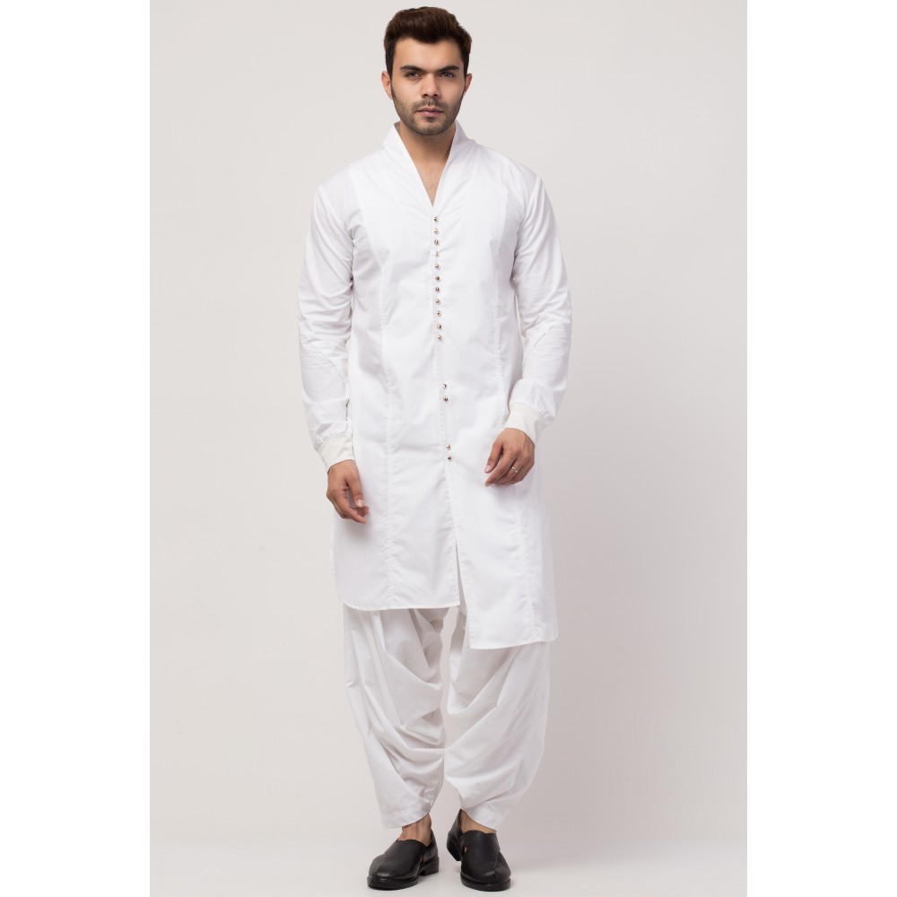 Janab-E-aala front open high collar front up down Kurta cum casual Sherwani with Patiala Salwar