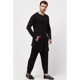 Janab-E-aala Round Neck front slit back up front down T-Kurta with Harem Pant