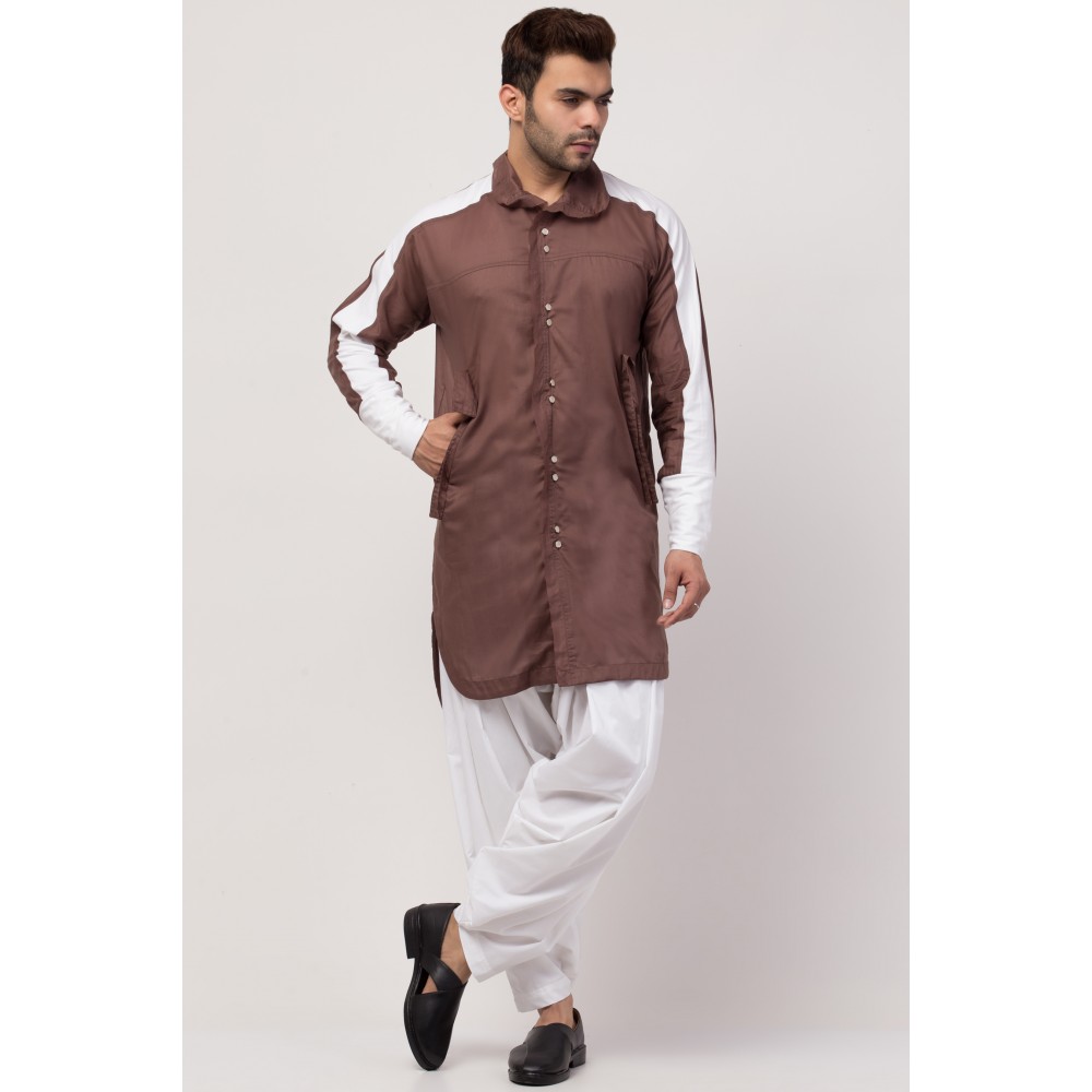 Janab-E-aala two cut pocket up down front open Kurta cum Pathani with Patiala Salwar